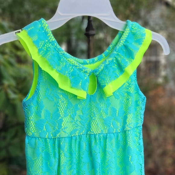 Girls Bright Neon Lace Dress - Picture 4 of 7